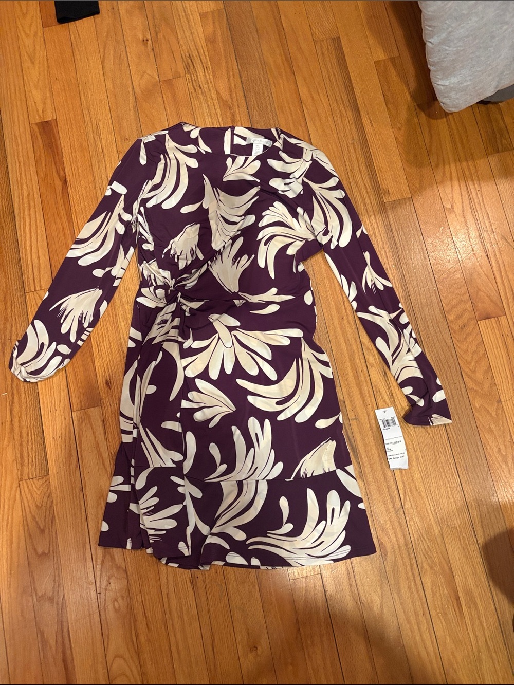 London Times Plum Wrap Dress with Cream Botanical Print